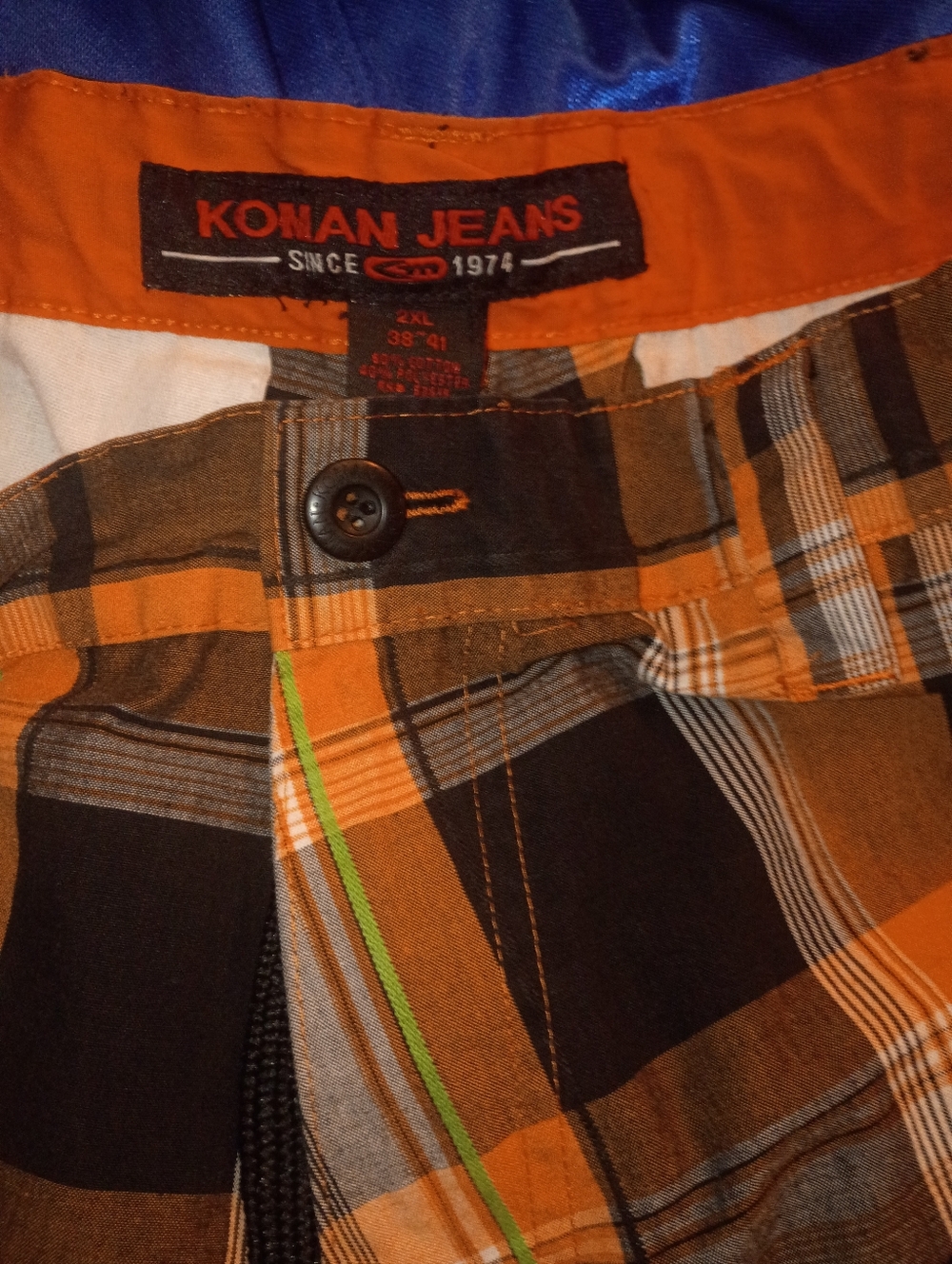 Men's Orange Plaid Jean Shorts - Picture 2 of 4